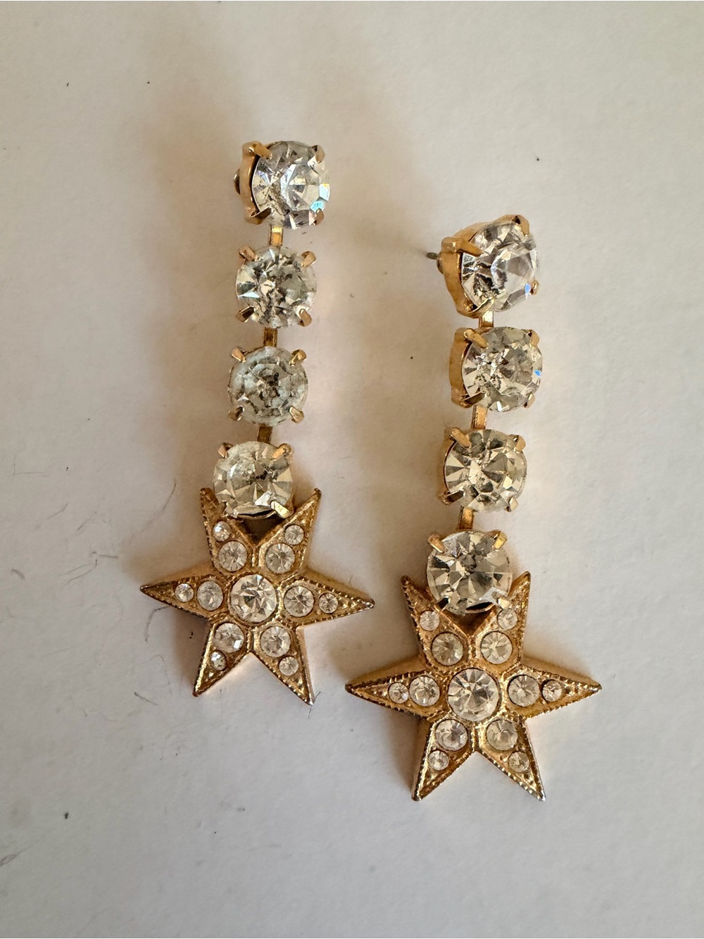 Vintage Kirk’s Folly Crystal Rhinestone Star Dangle Statement Earrings